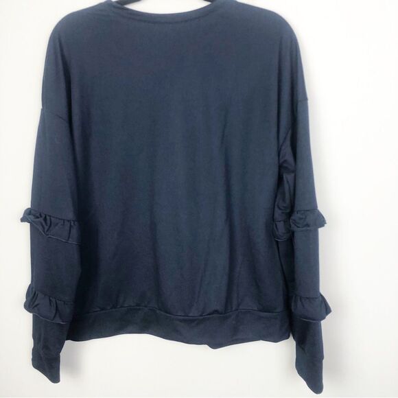 UNBRANDED | Lightweight Navy Blue Ruffle Sleeve Sweatshirt Women’s Size Large - Picture 7 of 7